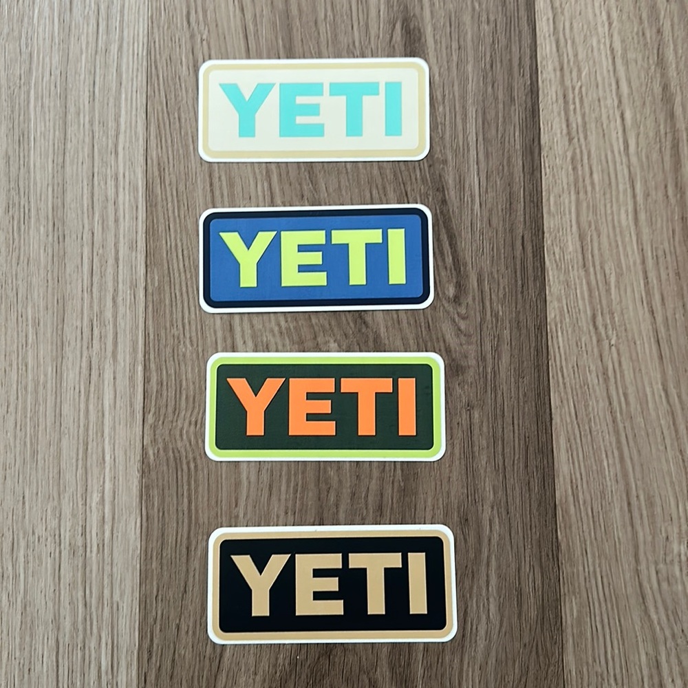 4in long x 2in wide YETI stickers!! Great for water bottles